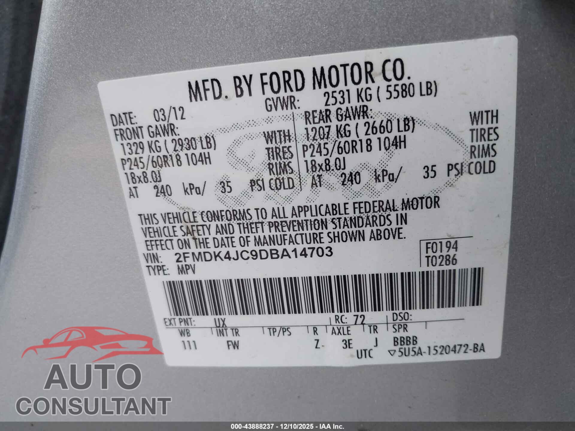 FORD EDGE 2013 - 2FMDK4JC9DBA14703
