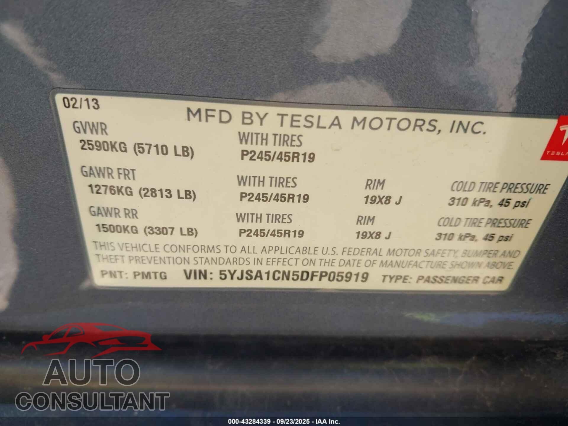 TESLA MODEL S 2013 - 5YJSA1CN5DFP05919