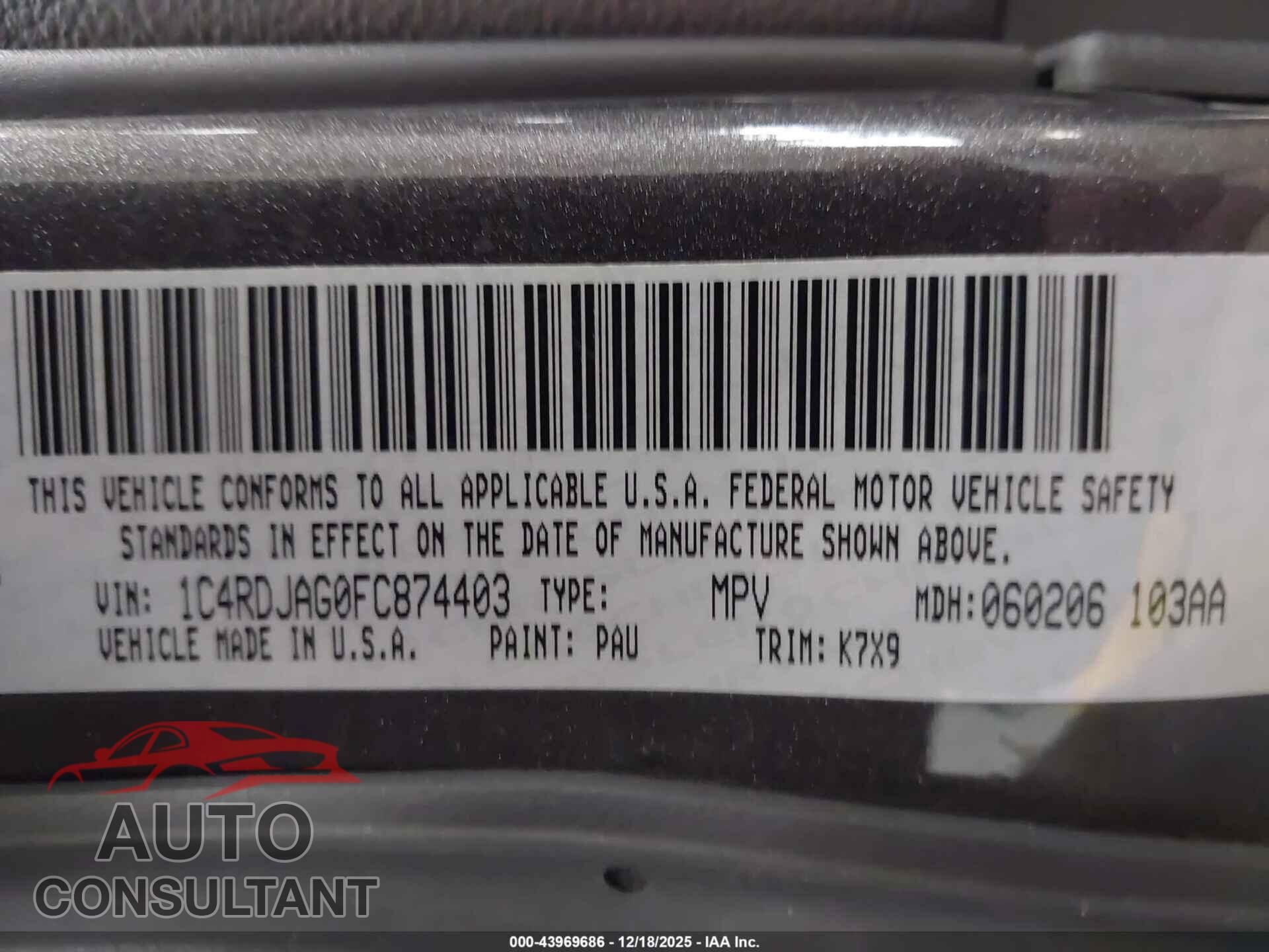 DODGE DURANGO 2015 - 1C4RDJAG0FC874403