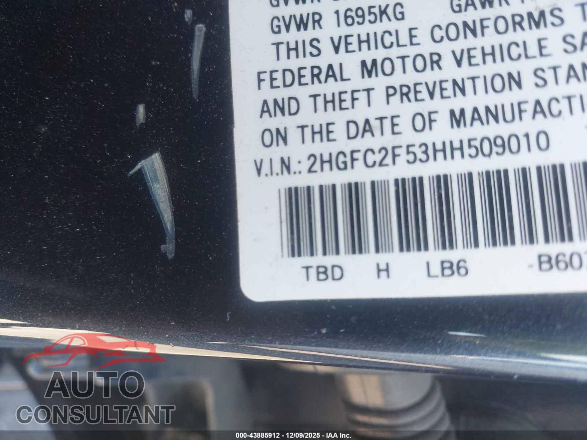 HONDA CIVIC 2017 - 2HGFC2F53HH509010