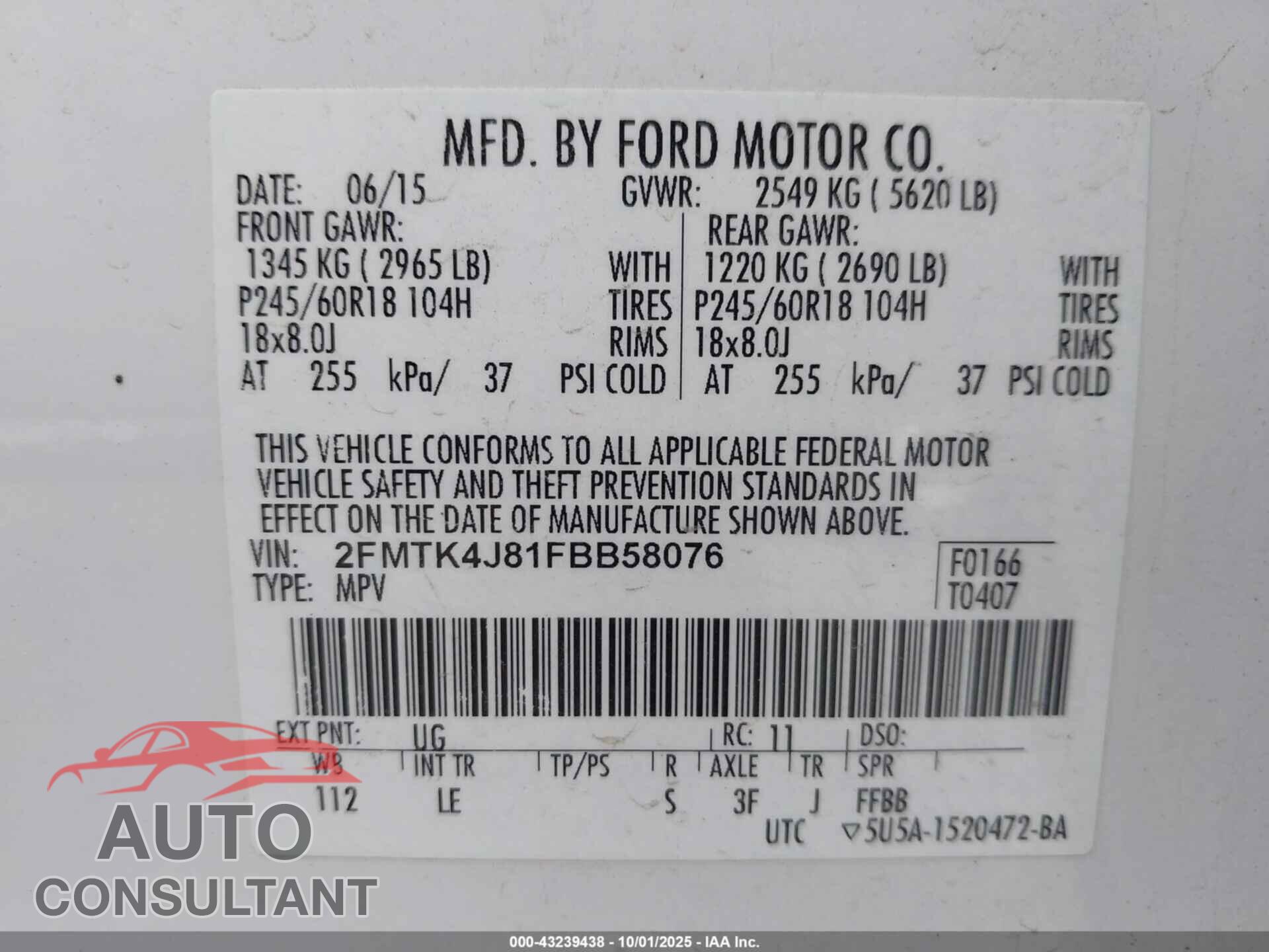 FORD EDGE 2015 - 2FMTK4J81FBB58076