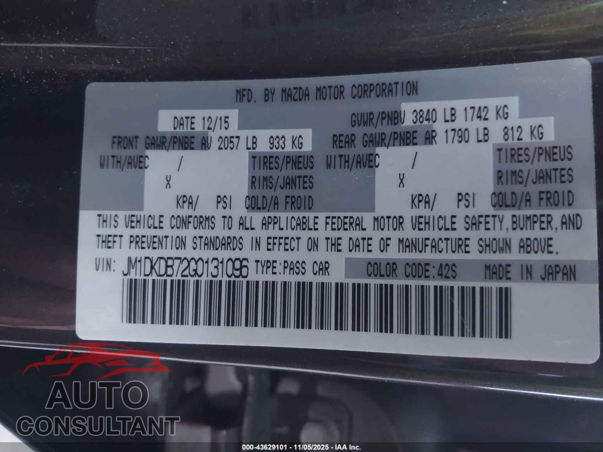 MAZDA CX-3 2016 - JM1DKDB72G0131096