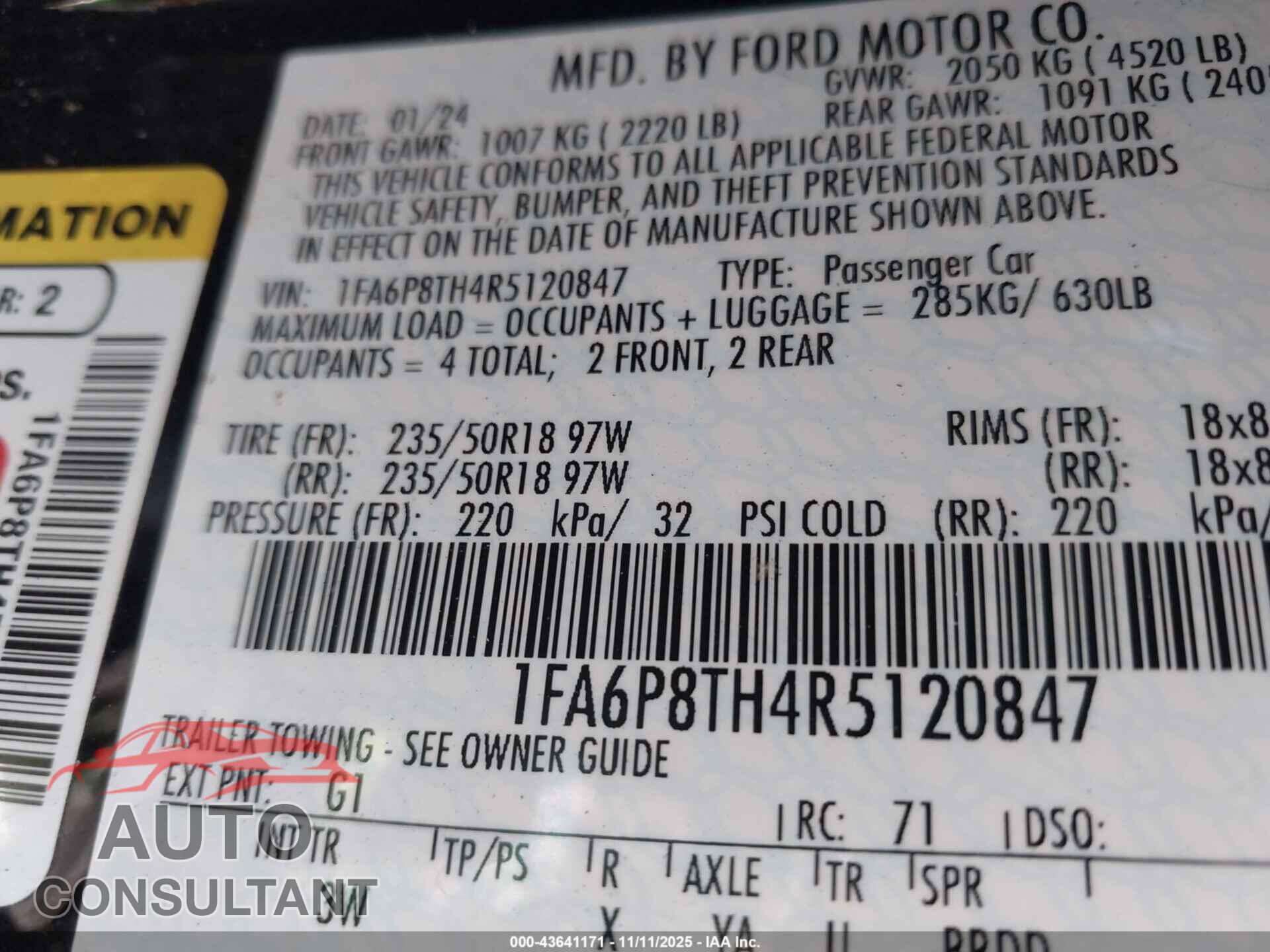 FORD MUSTANG 2024 - 1FA6P8TH4R5120847