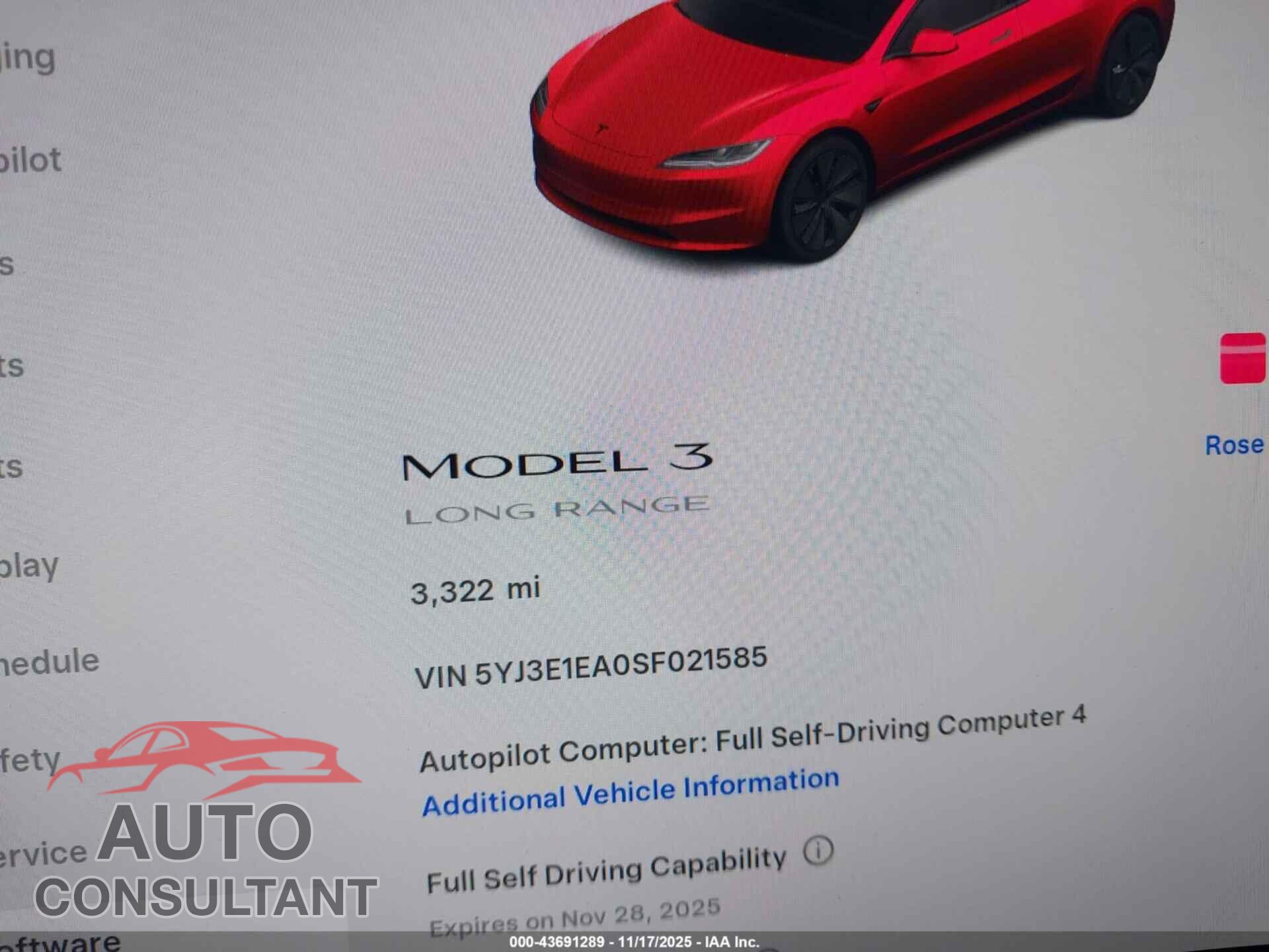 TESLA MODEL 3 2025 - 5YJ3E1EA0SF021585