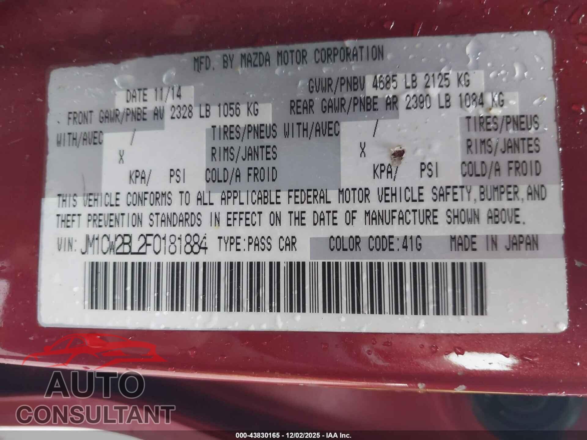 MAZDA MAZDA5 2015 - JM1CW2BL2F0181884