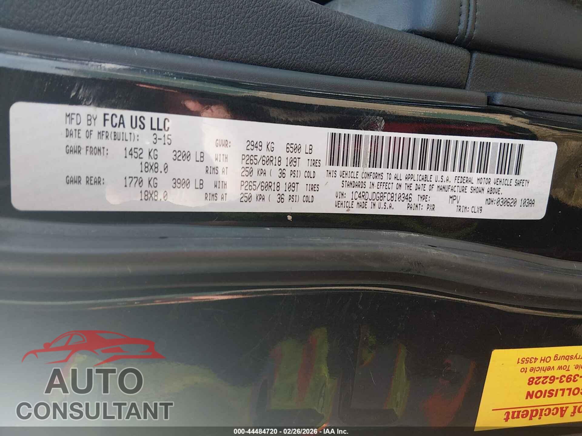 DODGE DURANGO 2015 - 1C4RDJDG8FC810346