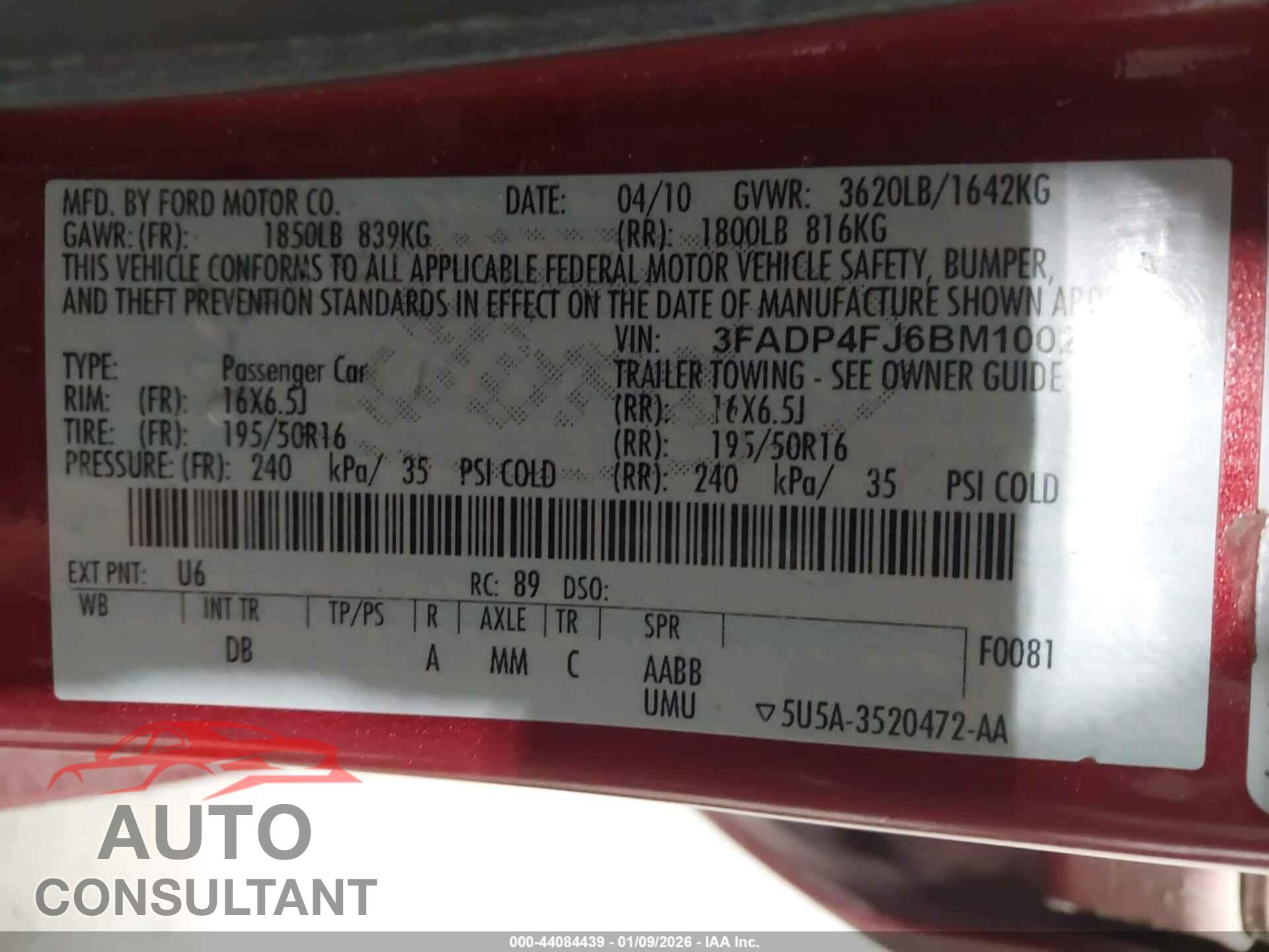 FORD FIESTA 2011 - 3FADP4FJ6BM100274