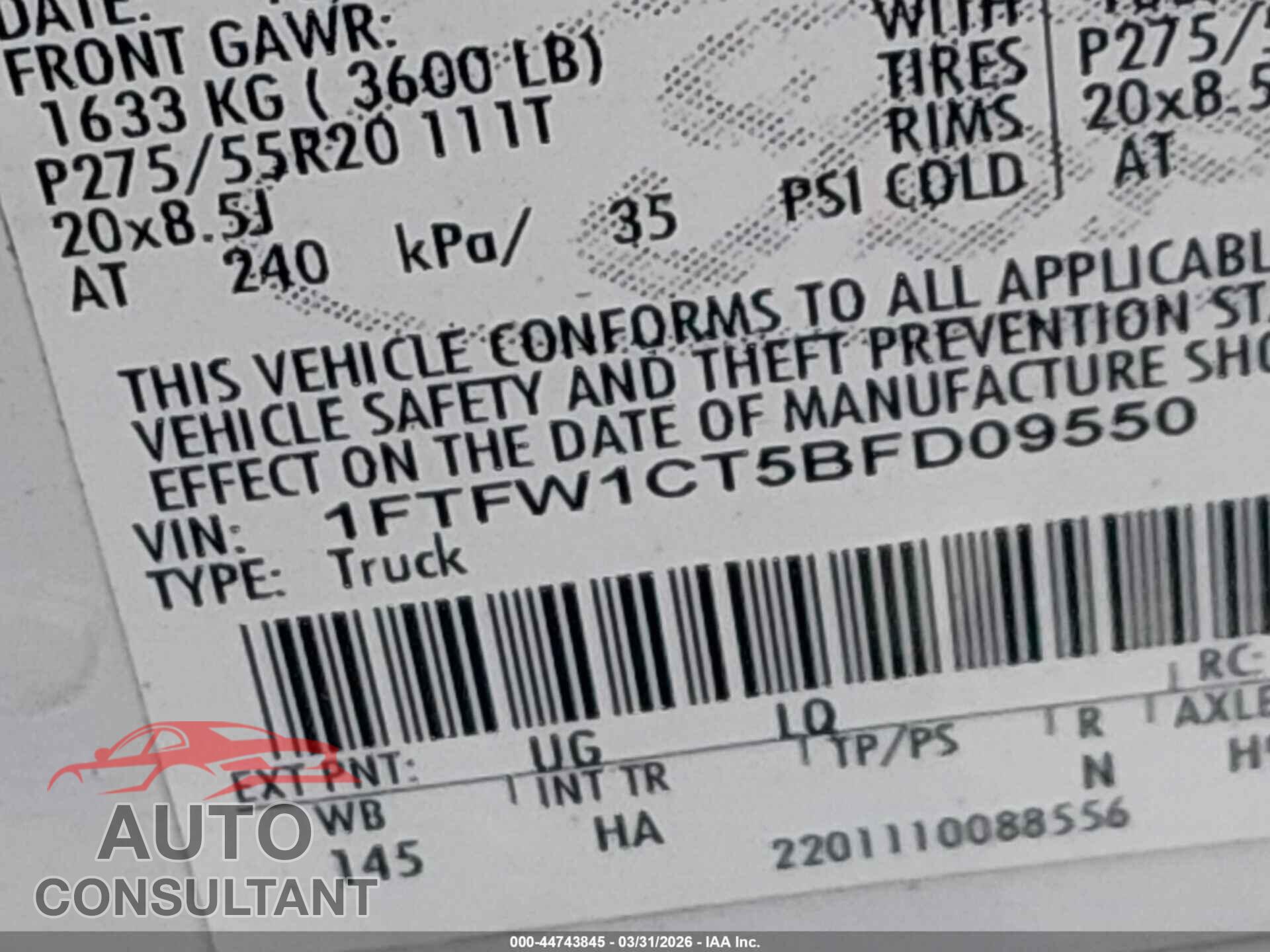 FORD F-150 2011 - 1FTFW1CT5BFD09550