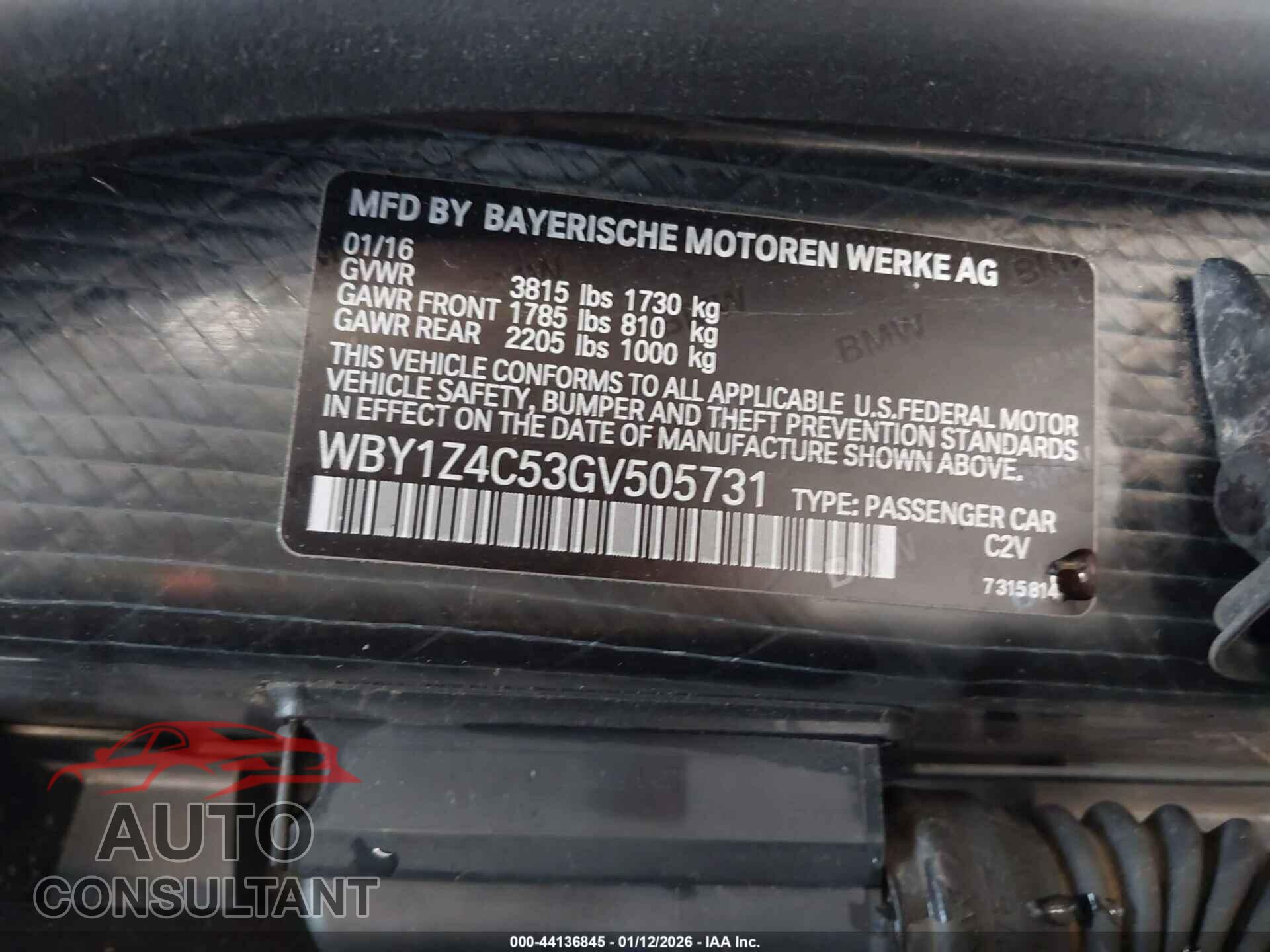 BMW I3 2016 - WBY1Z4C53GV505731