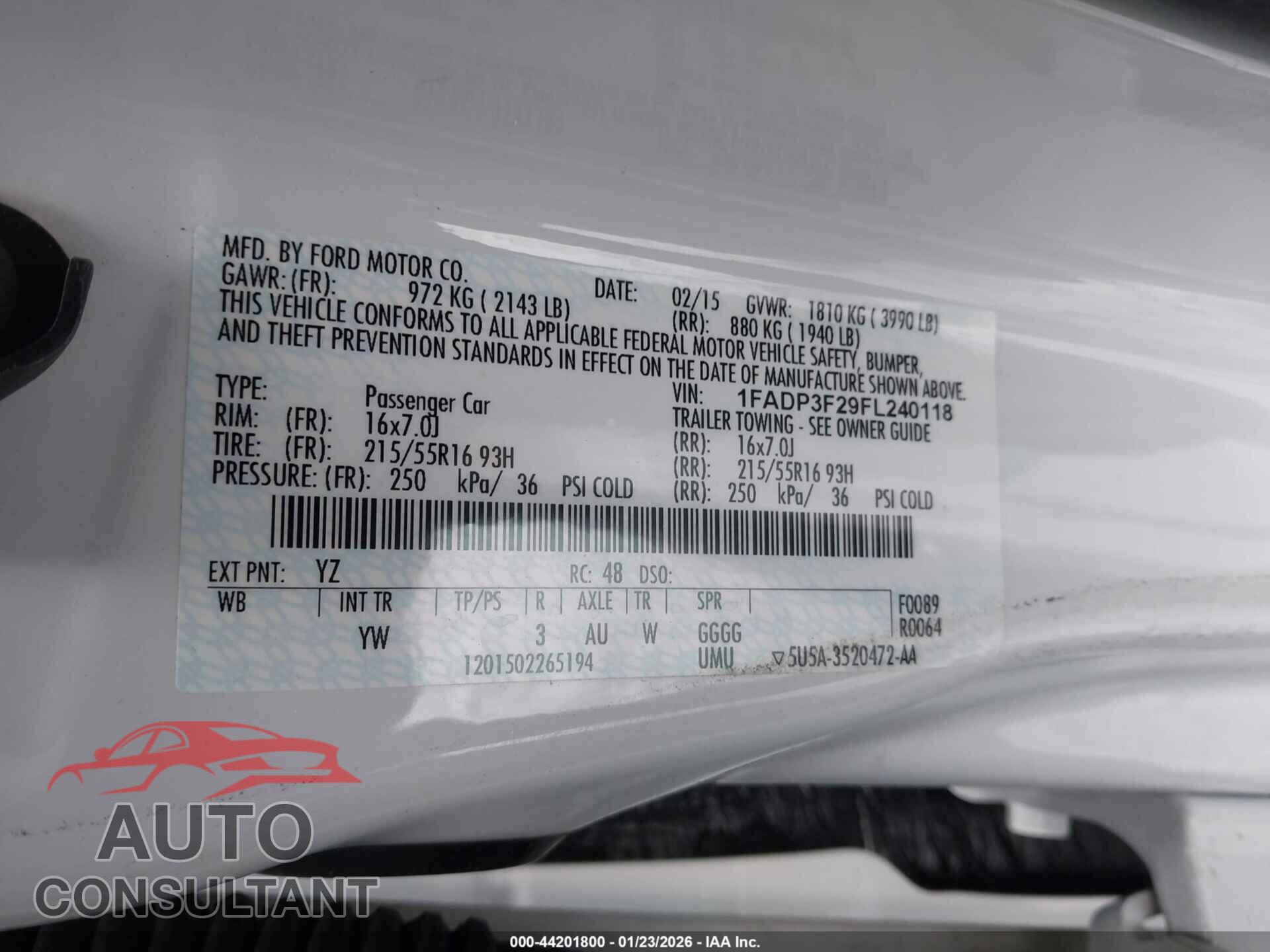 FORD FOCUS 2015 - 1FADP3F29FL240118