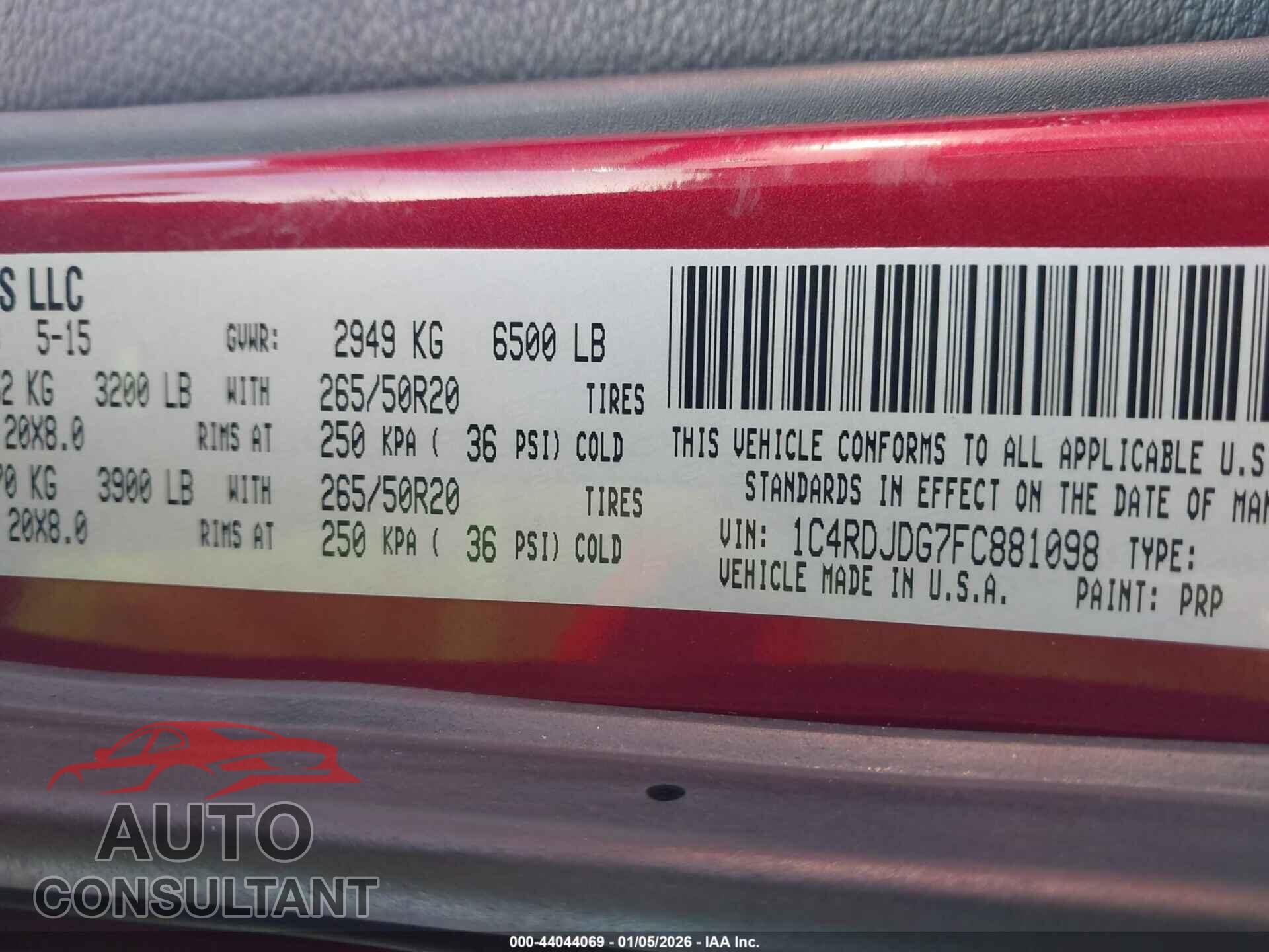 DODGE DURANGO 2015 - 1C4RDJDG7FC881098