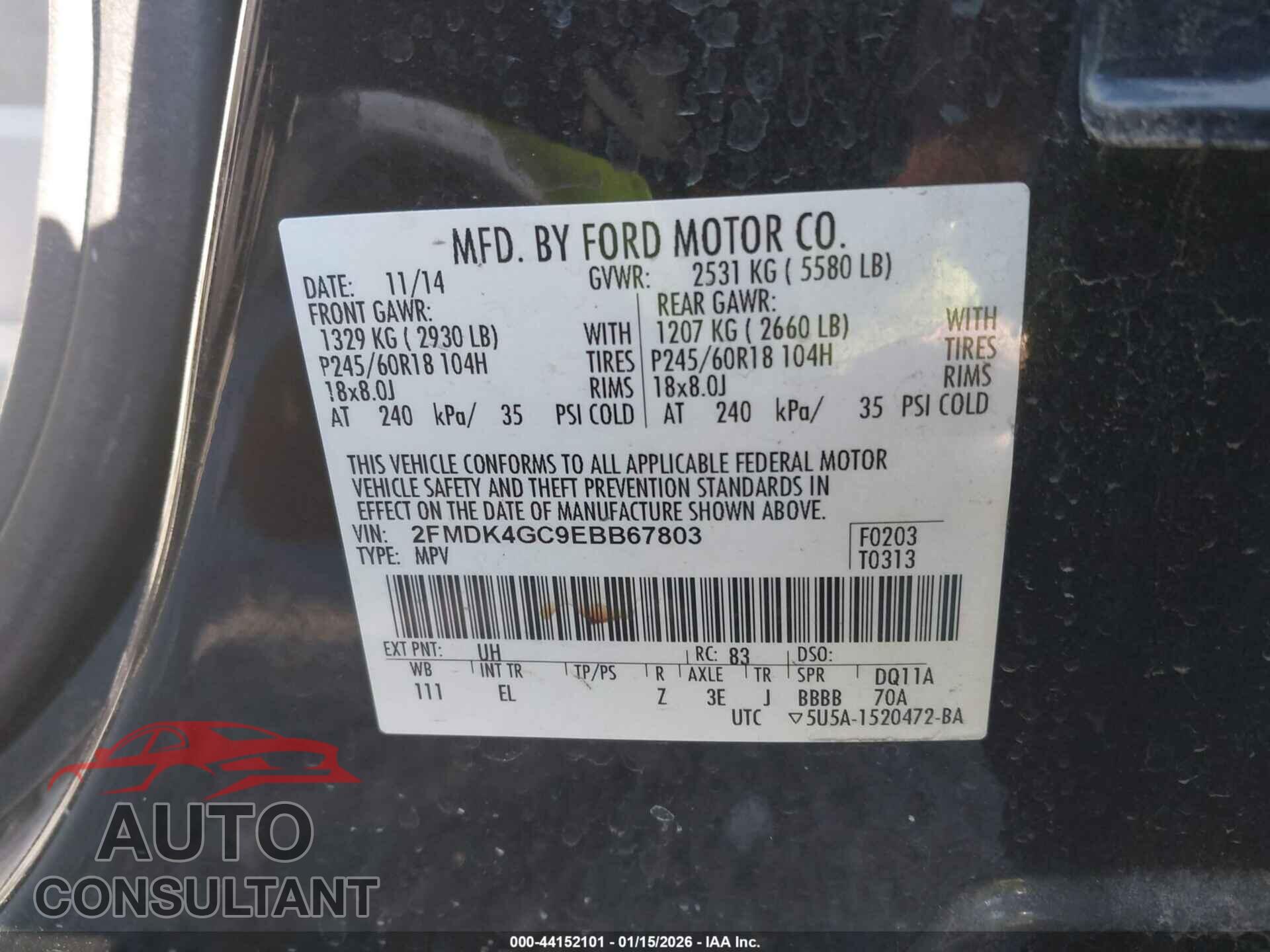 FORD EDGE 2014 - 2FMDK4GC9EBB67803
