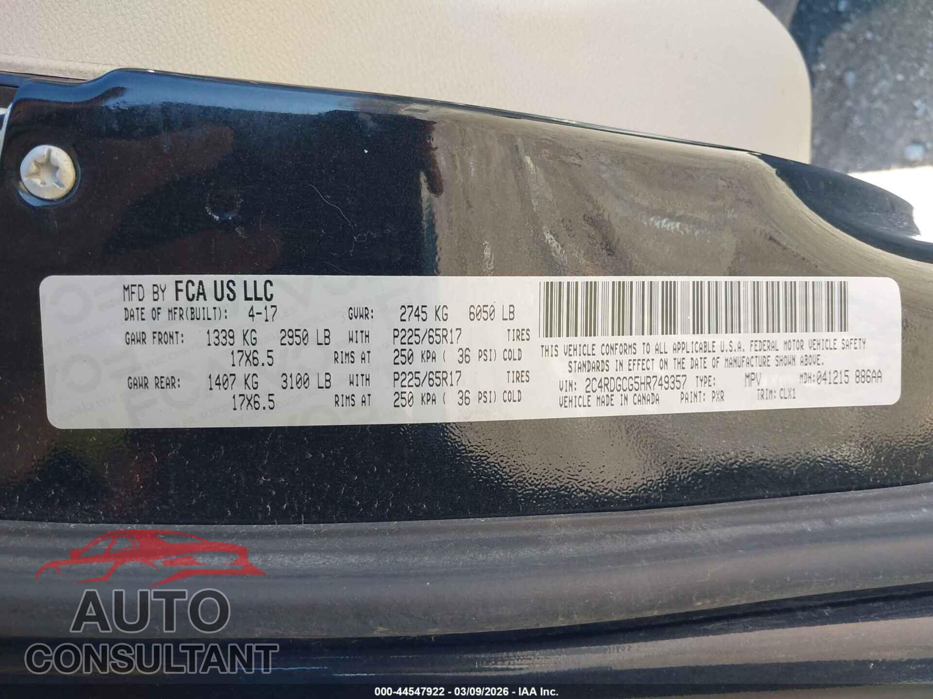 DODGE GRAND CARAVAN 2017 - 2C4RDGCG5HR749357