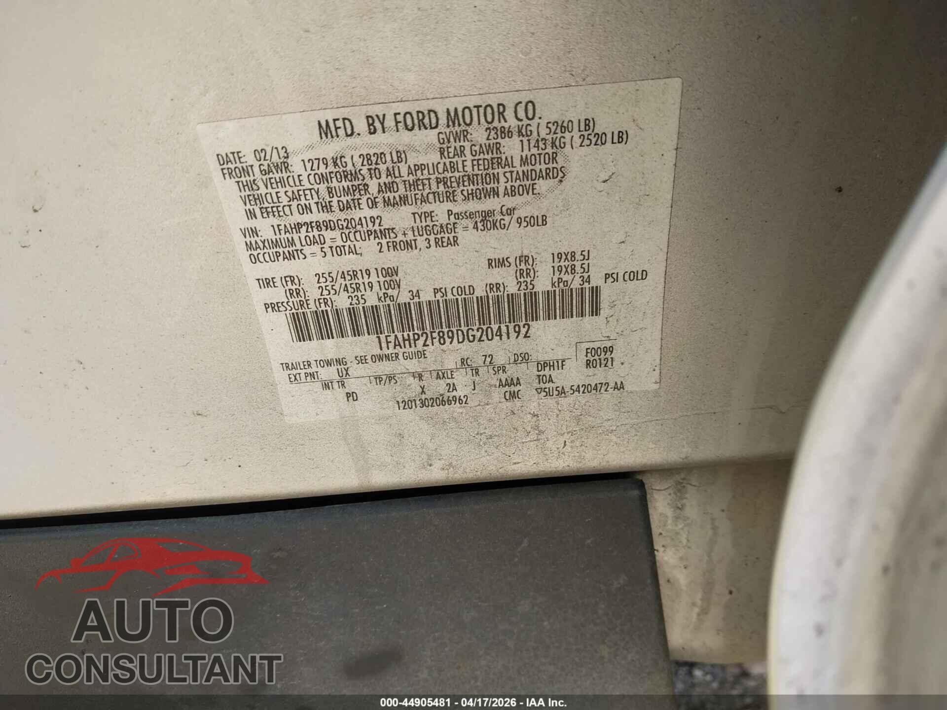 FORD TAURUS 2013 - 1FAHP2F89DG204192