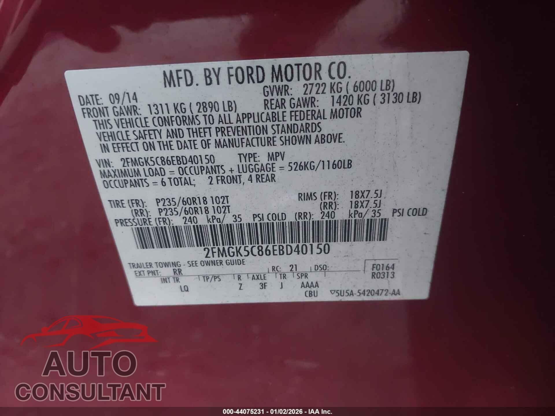 FORD FLEX 2014 - 2FMGK5C86EBD40150