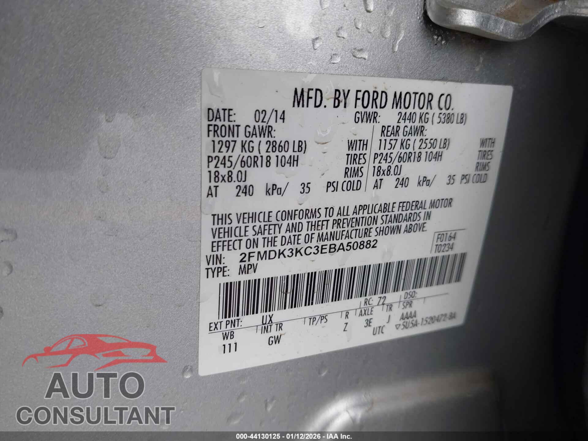 FORD EDGE 2014 - 2FMDK3KC3EBA50882