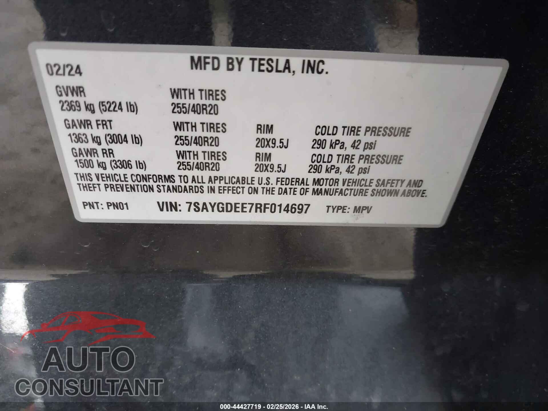 TESLA MODEL Y 2024 - 7SAYGDEE7RF014697