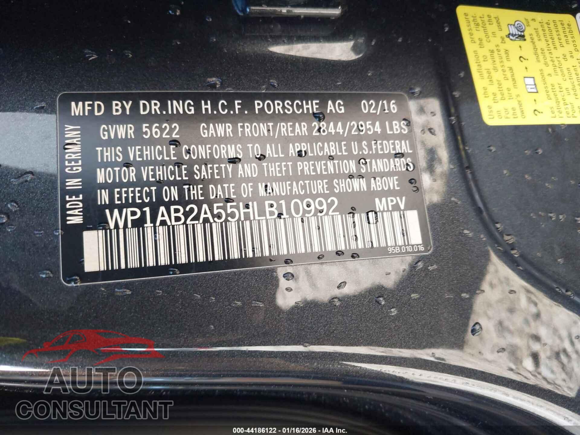 PORSCHE MACAN 2017 - WP1AB2A55HLB10992