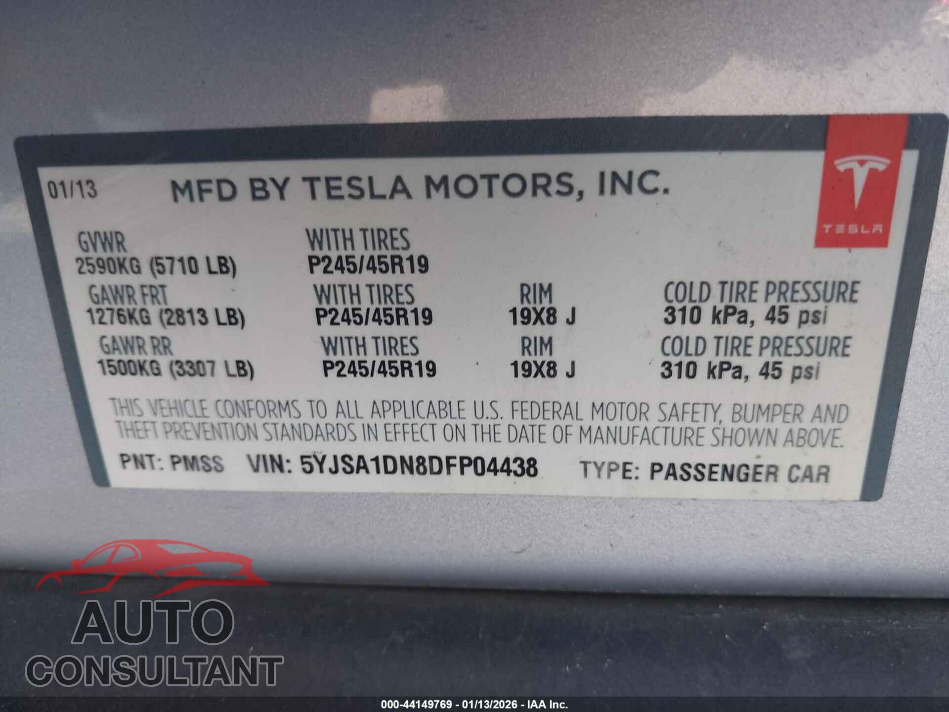 TESLA MODEL S 2013 - 5YJSA1DN8DFP04438