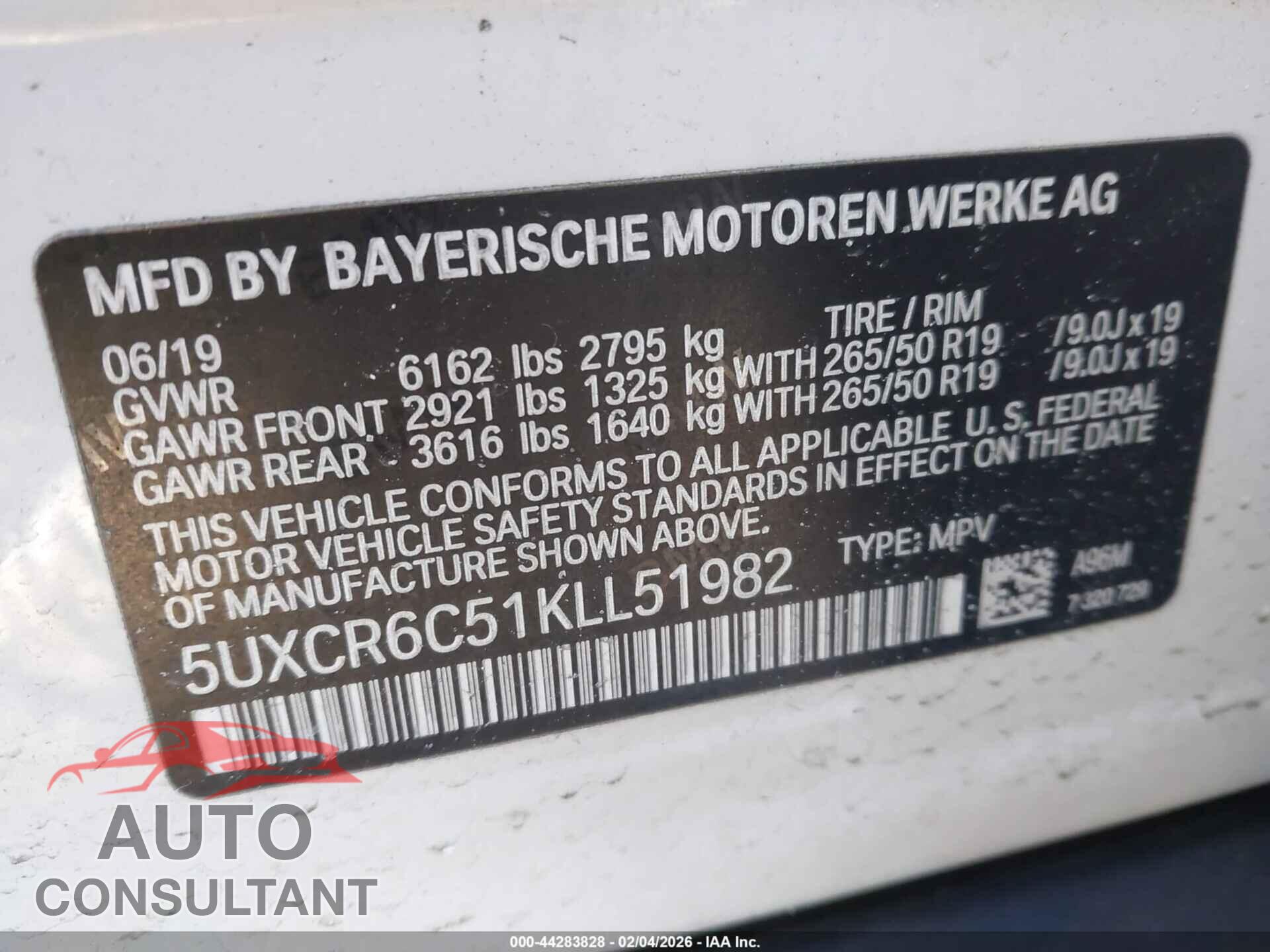 BMW X5 2019 - 5UXCR6C51KLL51982