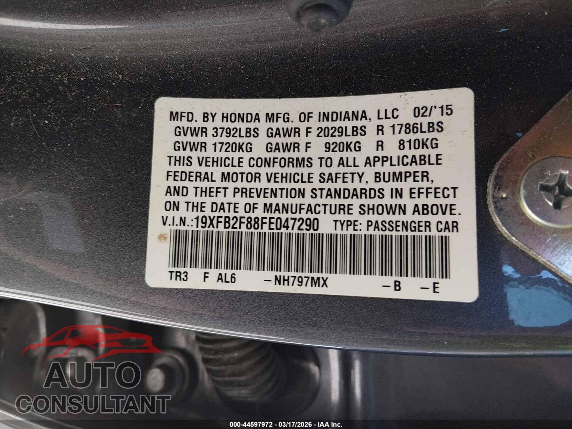 HONDA CIVIC 2015 - 19XFB2F88FE047290