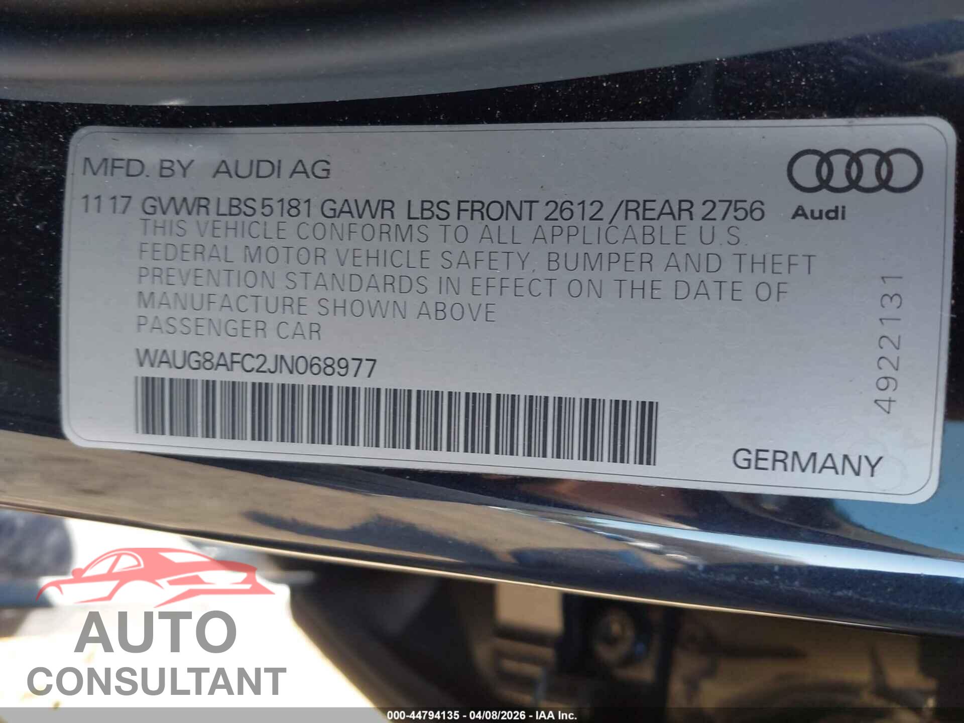 AUDI A6 2018 - WAUG8AFC2JN068977