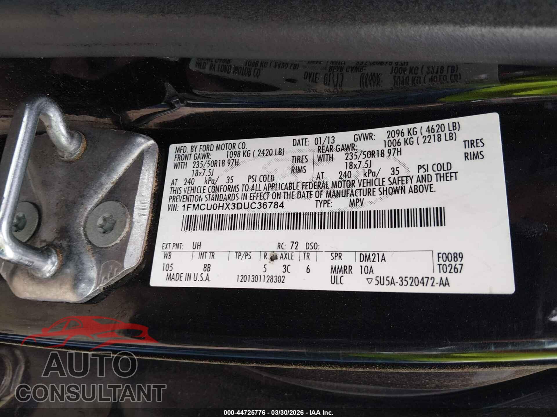 FORD ESCAPE 2013 - 1FMCU0HX3DUC36784