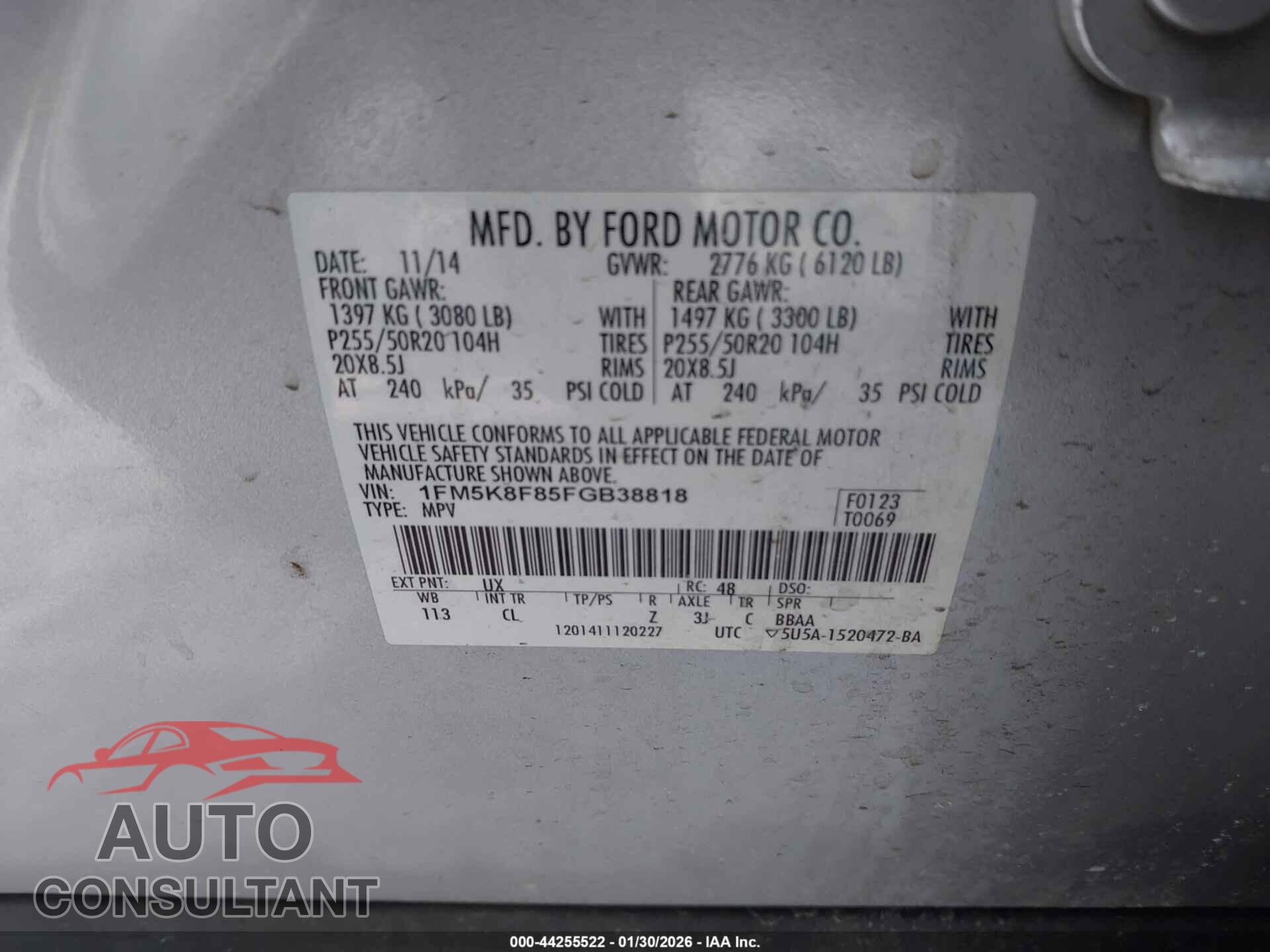 FORD EXPLORER 2015 - 1FM5K8F85FGB38818