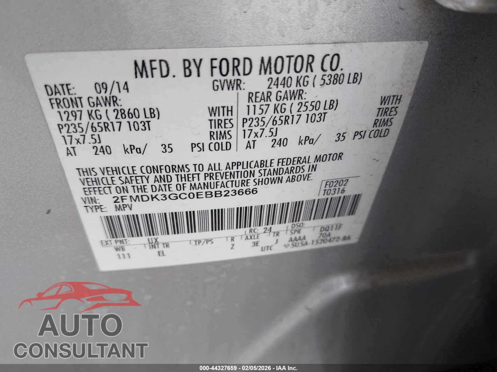 FORD EDGE 2014 - 2FMDK3GC0EBB23666