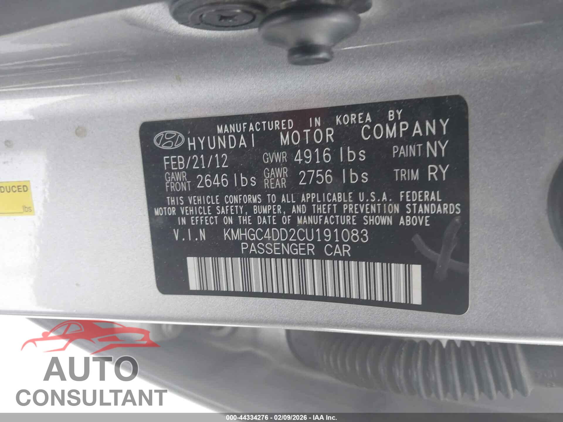 HYUNDAI GENESIS 2012 - KMHGC4DD2CU191083