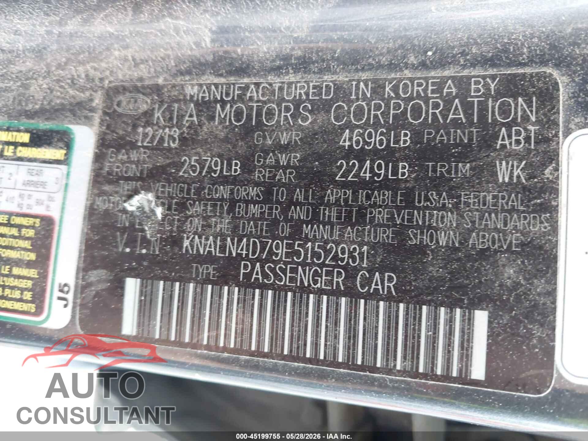 KIA CADENZA 2014 - KNALN4D79E5152931