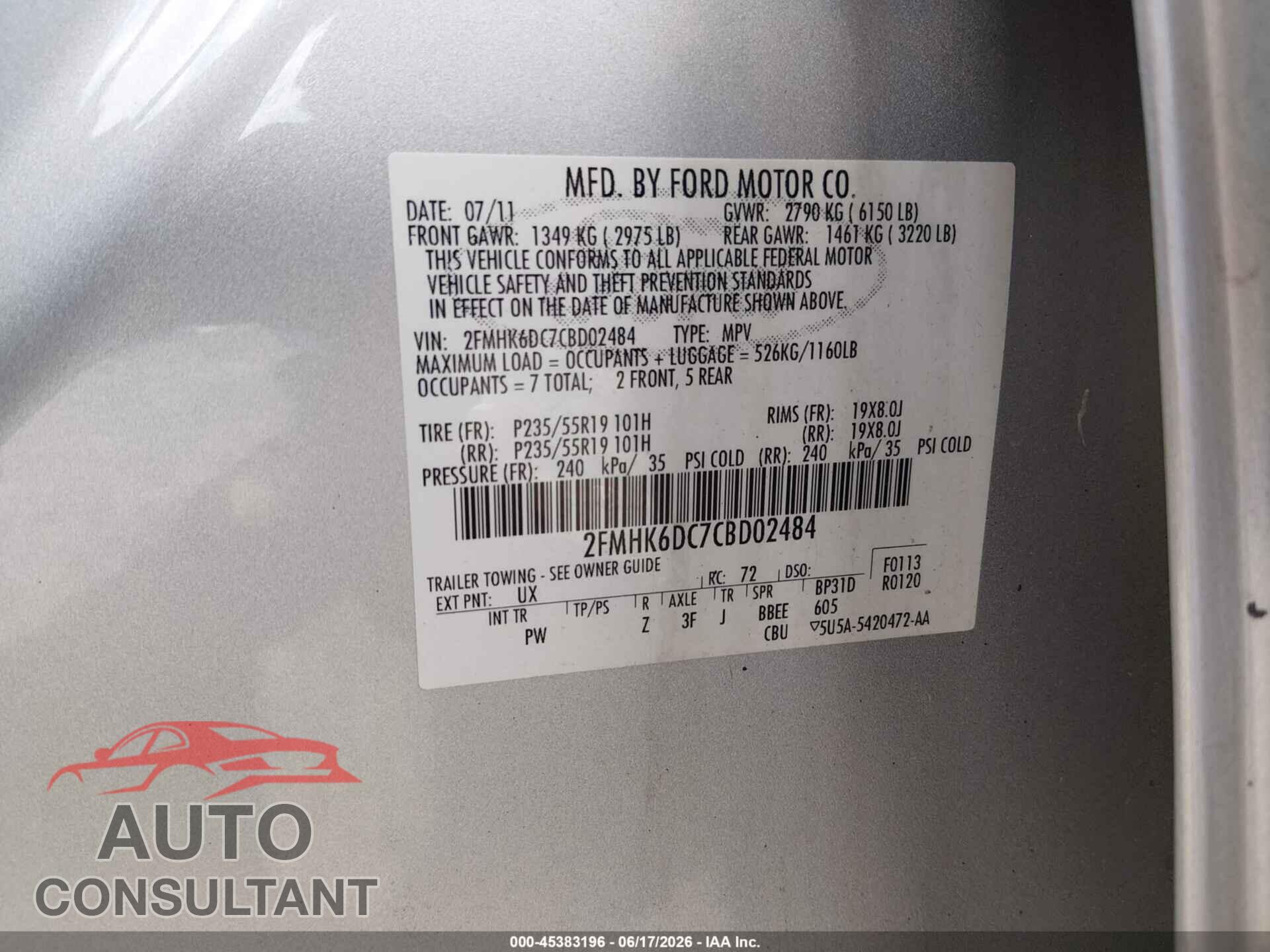 FORD FLEX 2012 - 2FMHK6DC7CBD02484