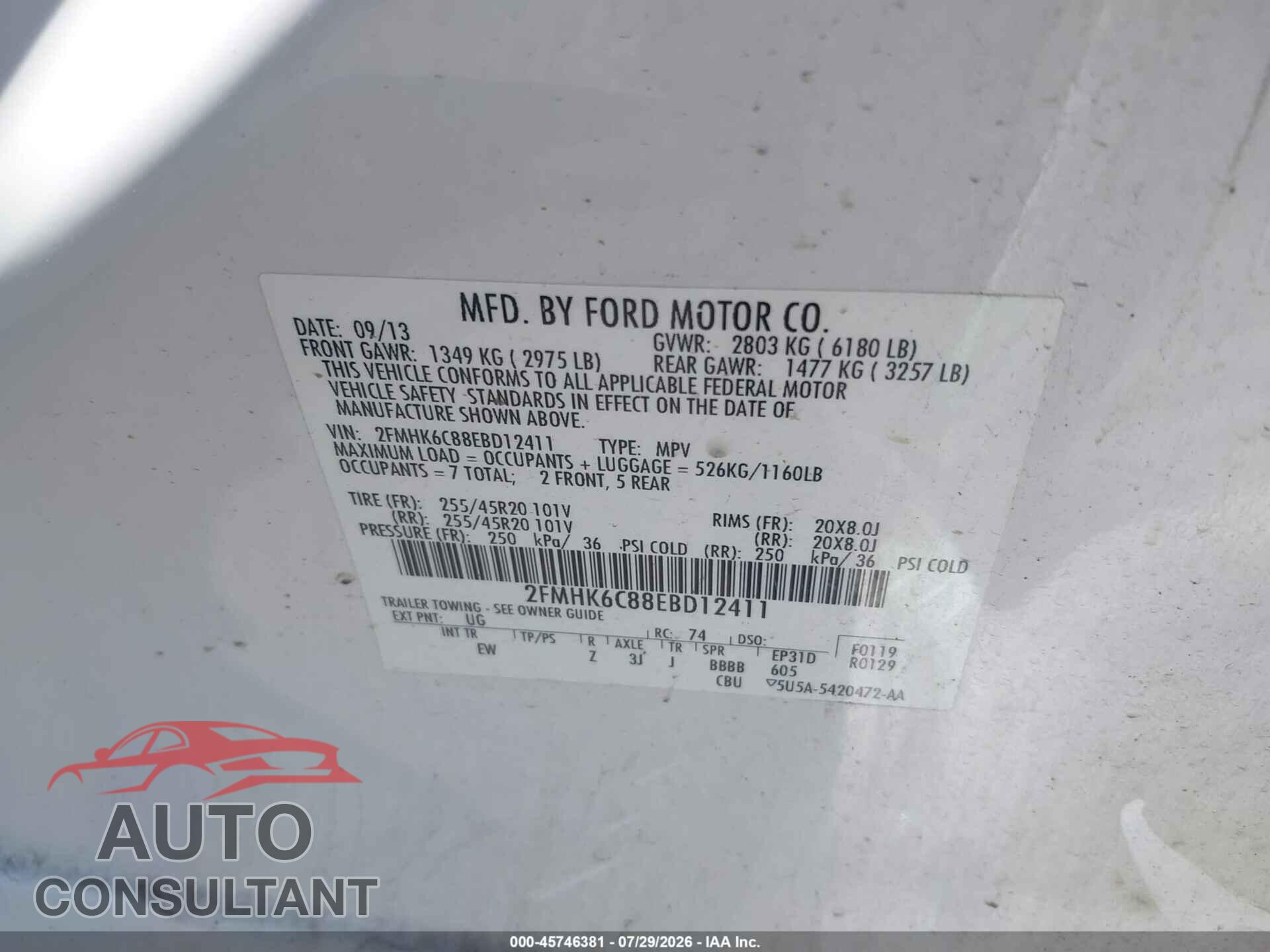 FORD FLEX 2014 - 2FMHK6C88EBD12411