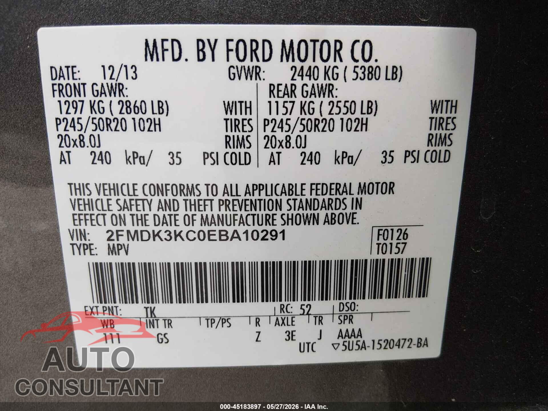 FORD EDGE 2014 - 2FMDK3KC0EBA10291