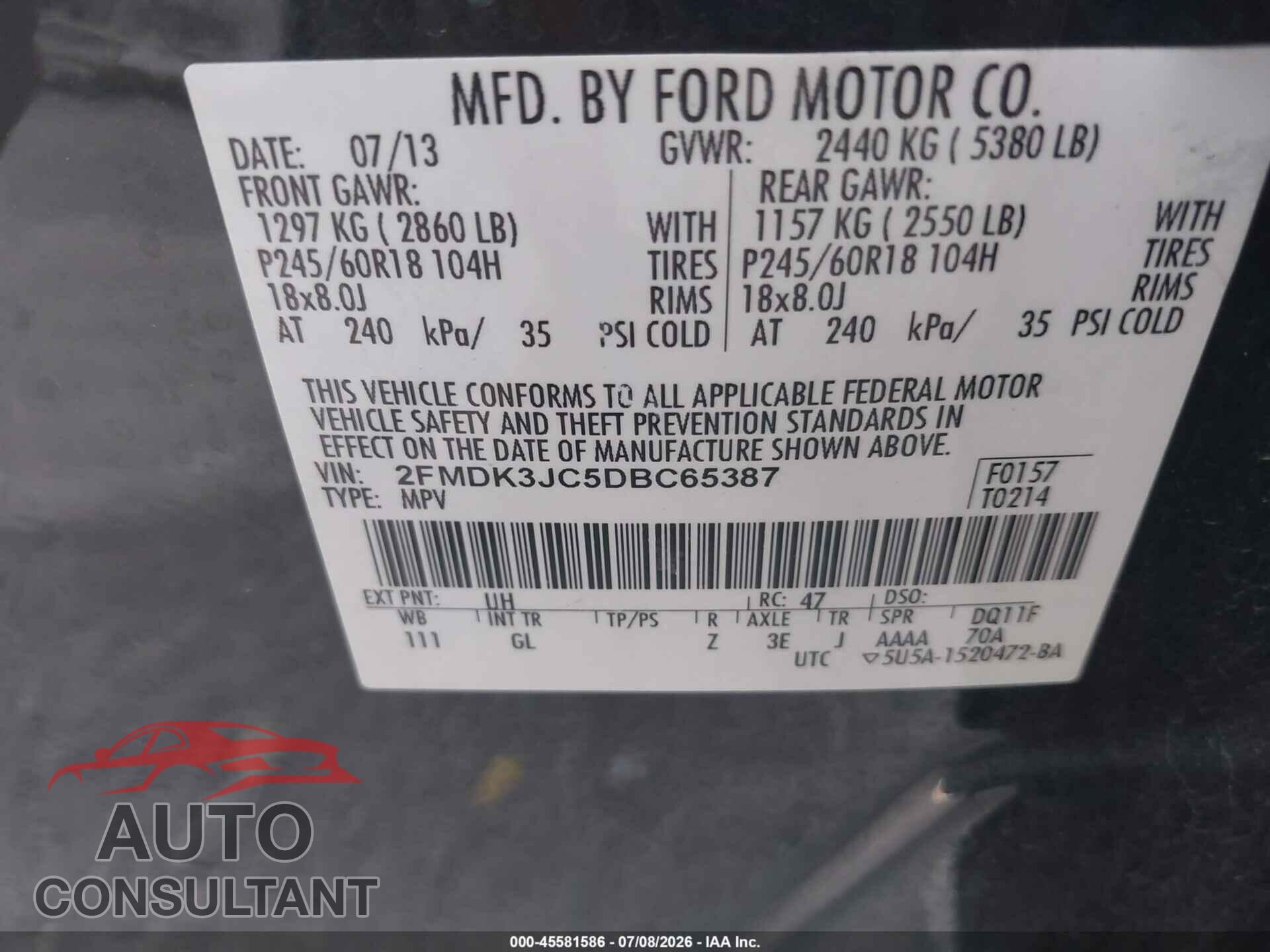 FORD EDGE 2013 - 2FMDK3JC5DBC65387