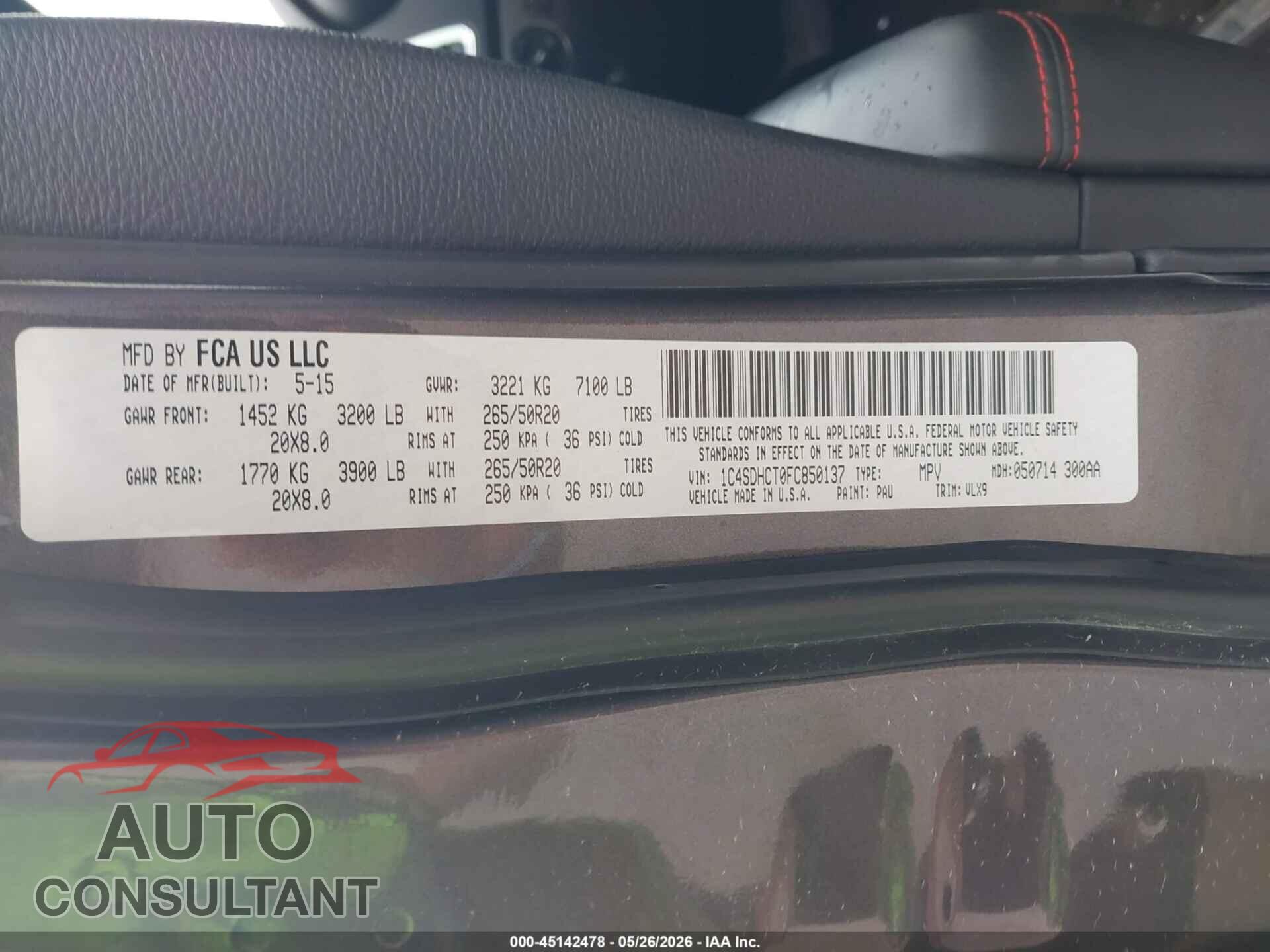 DODGE DURANGO 2015 - 1C4SDHCT0FC850137