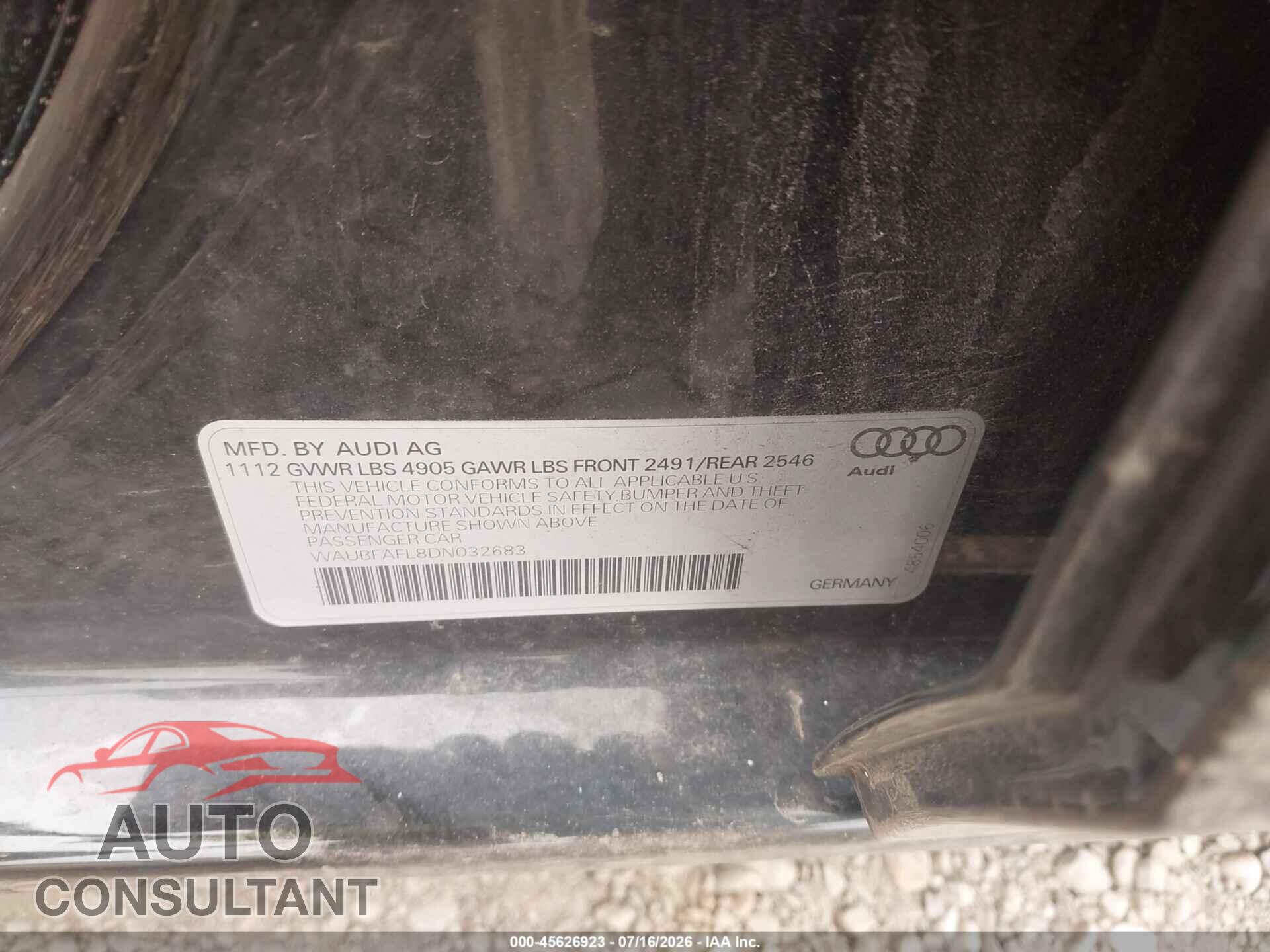 AUDI A4 2013 - WAUBFAFL8DN032683