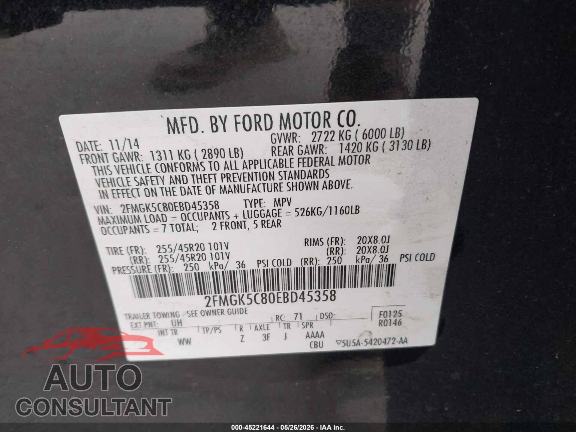FORD FLEX 2014 - 2FMGK5C80EBD45358