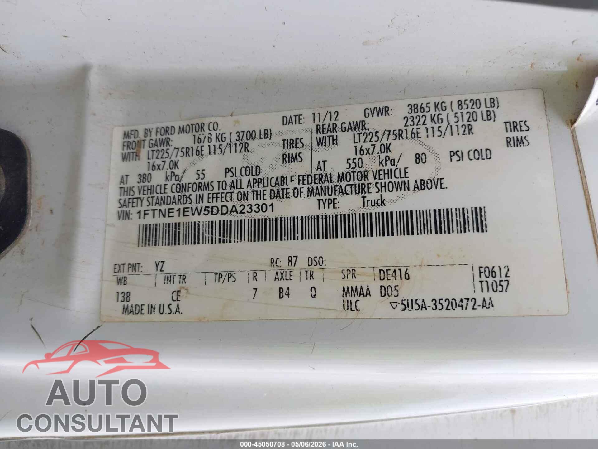 FORD E-150 2013 - 1FTNE1EW5DDA23301