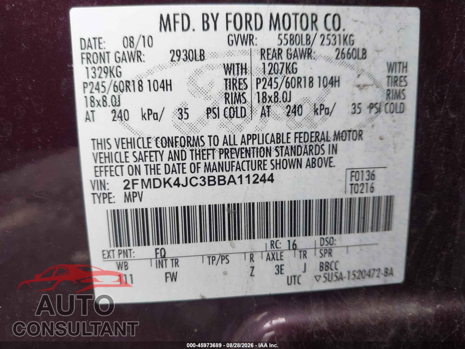 FORD EDGE 2011 - 2FMDK4JC3BBA11244