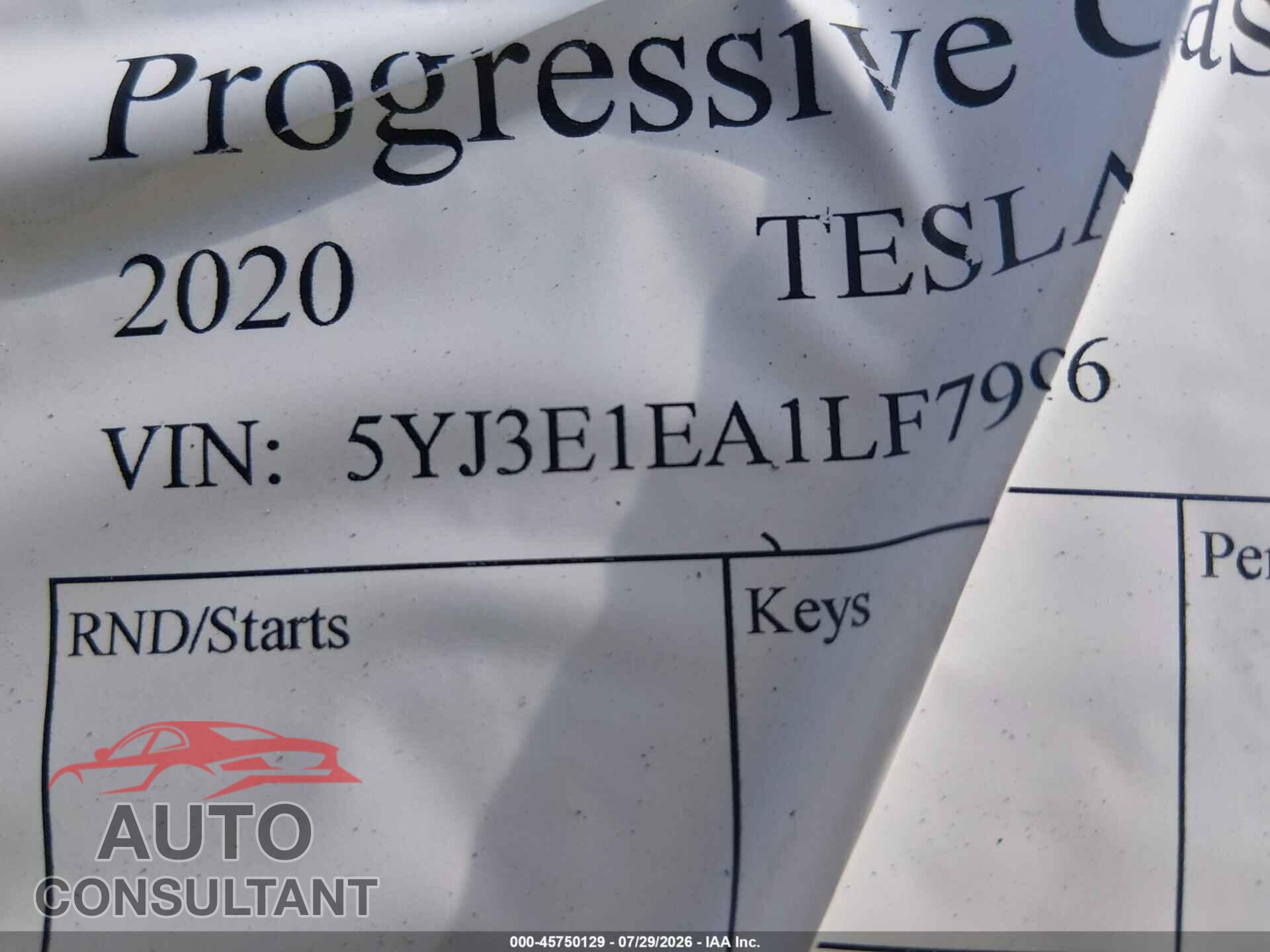 TESLA MODEL 3 2020 - 5YJ3E1EA7LF614121