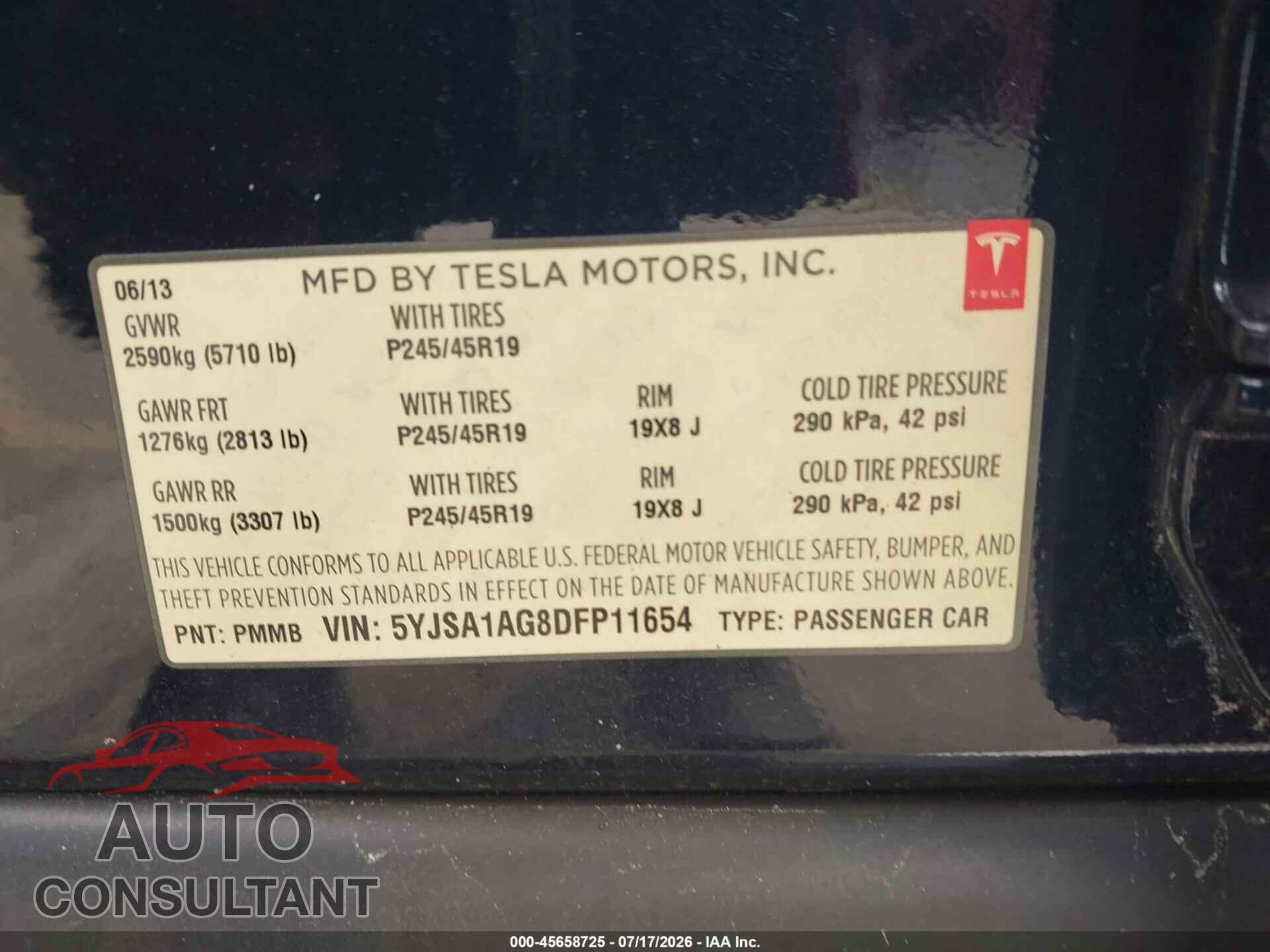 TESLA MODEL S 2013 - 5YJSA1AG8DFP11654