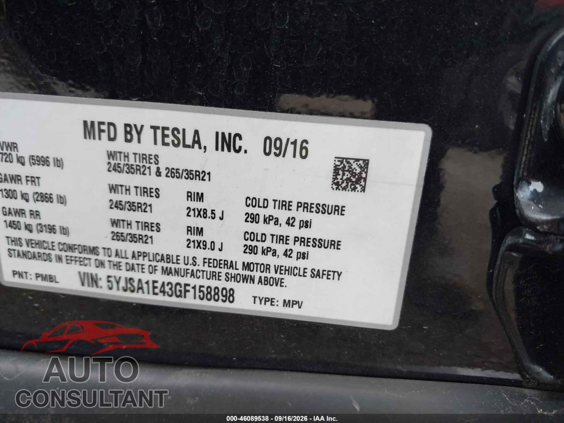 TESLA MODEL S 2016 - 5YJSA1E43GF158898