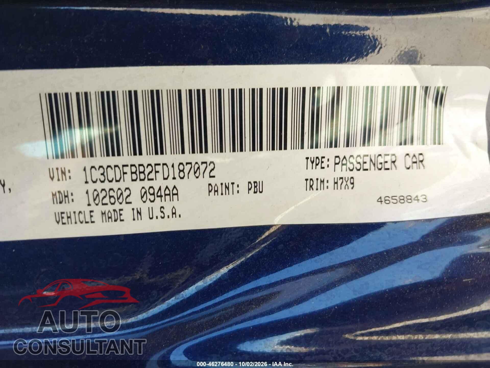 DODGE DART 2015 - 1C3CDFBB2FD187072