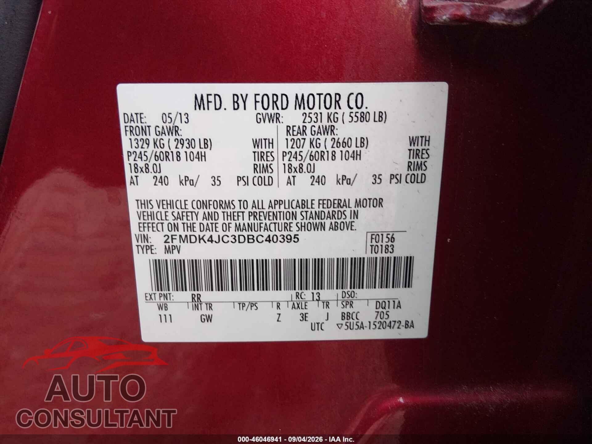 FORD EDGE 2013 - 2FMDK4JC3DBC40395