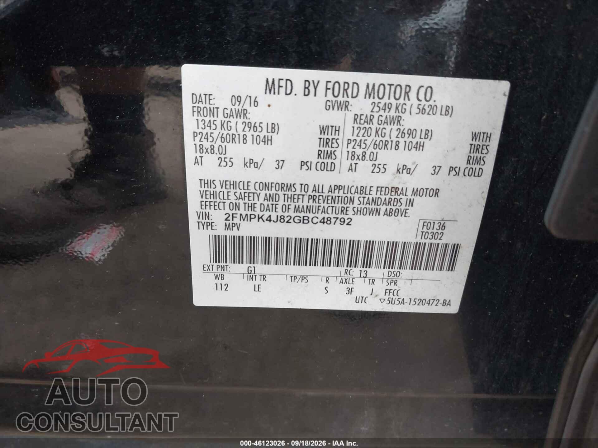 FORD EDGE 2016 - 2FMPK4J82GBC48792