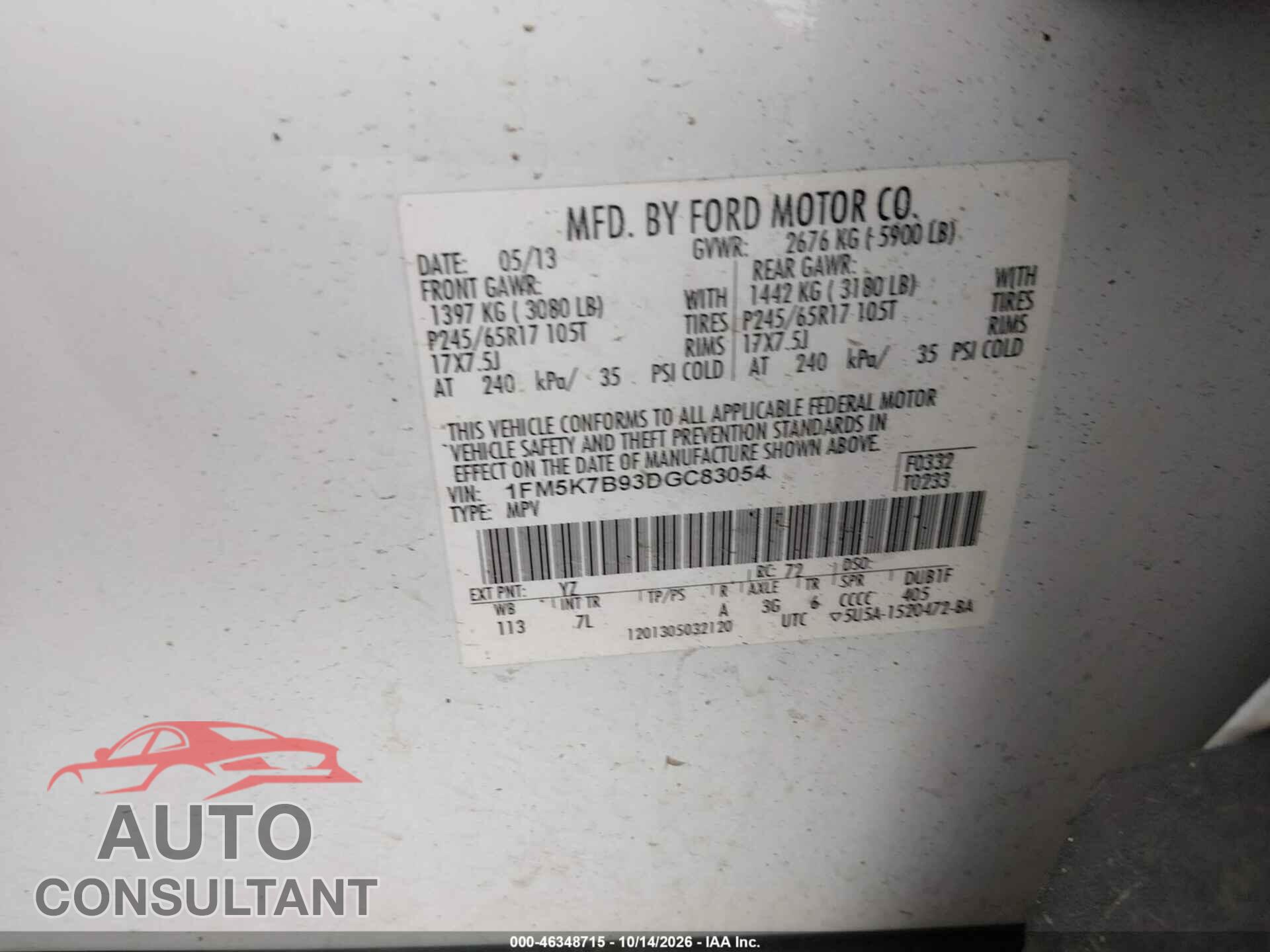 FORD EXPLORER 2013 - 1FM5K7B93DGC83054