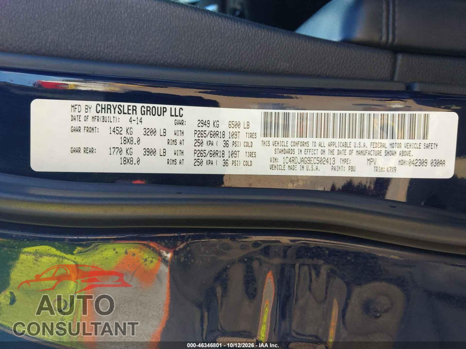 DODGE DURANGO 2014 - 1C4RDJAG9EC502413