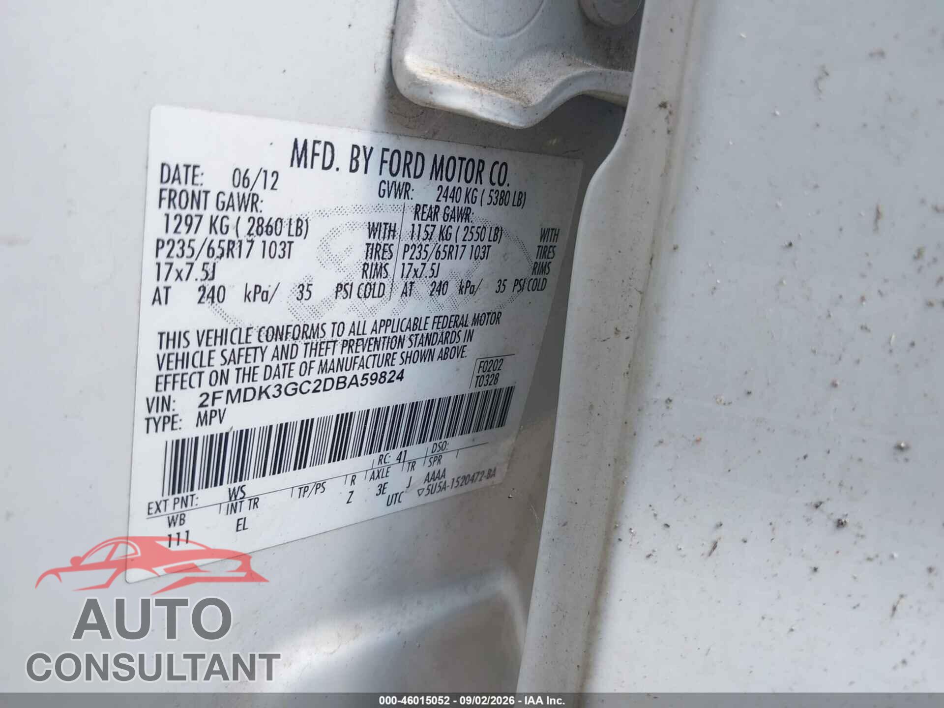 FORD EDGE 2013 - 2FMDK3GC2DBA59824
