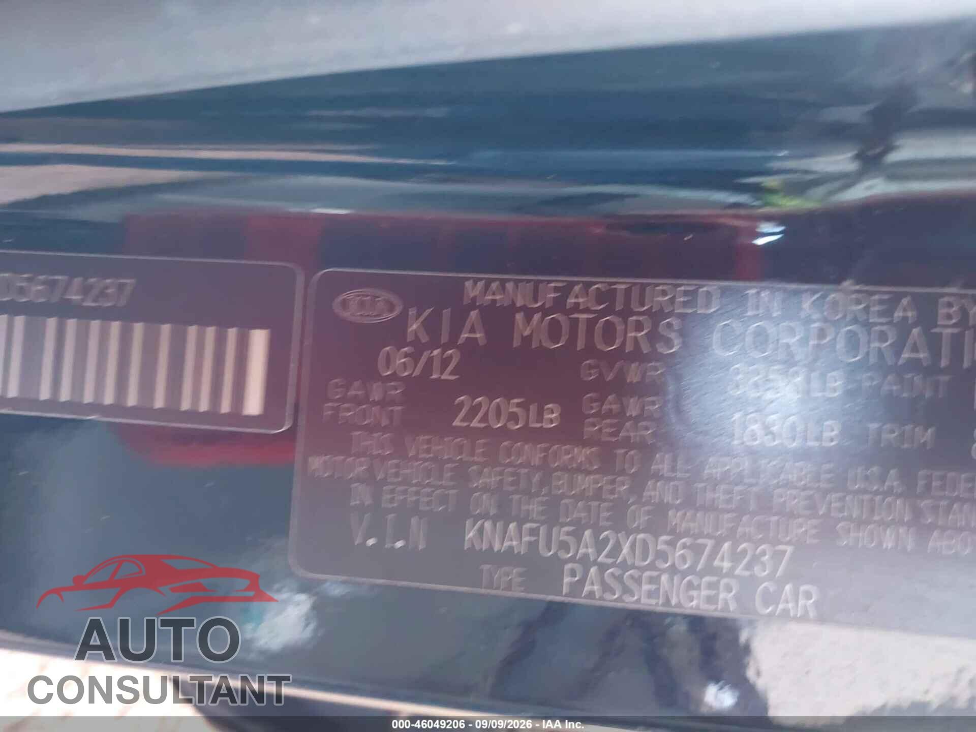 KIA FORTE 2013 - KNAFU5A2XD5674237